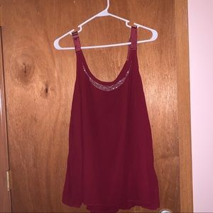 Chiffon Rhinestone Burgundy Tank Top | Plus Size